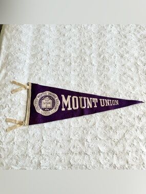 Vintage Mount Union College Pennant 23” Purple Felt Retro Alliance Ohio Raiders